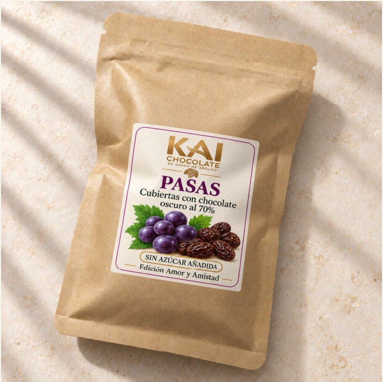 Pasas KAI en bolsa de 120g, presentación con alulosa