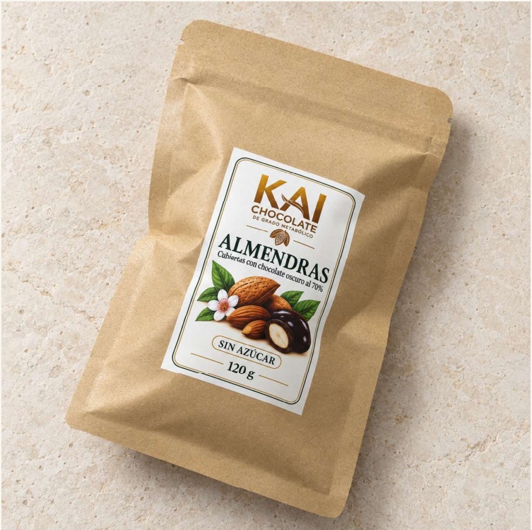 Almendras KAI en bolsa de 120g, presentación con alulosa