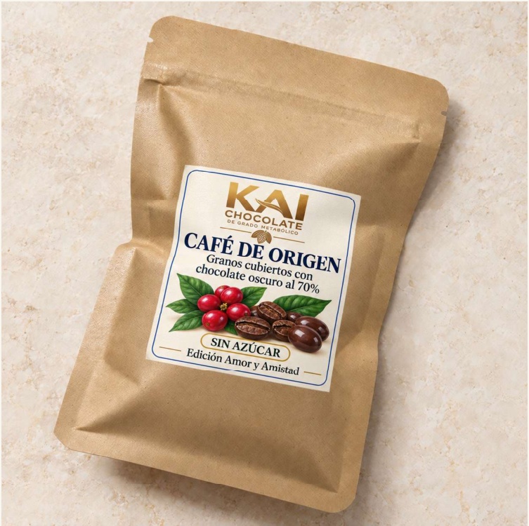 Café de especialidad KAI en bolsa de 120g, presentación con alulosa