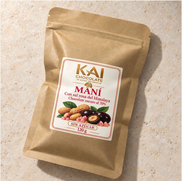 Maní con sal rosa KAI en bolsa de 120g, presentación con alulosa